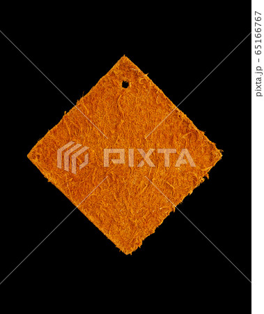 leather shape sample tag, isolated on black 65166767
