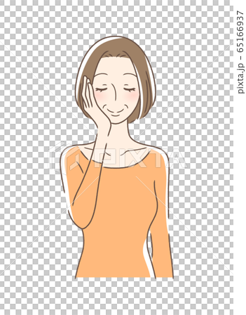 手の平で頬を触る女性 65166937
