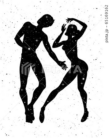 Beautiful man and woman silhouettes with stars, Beautiful man and woman silhouettes with stars, 65169162