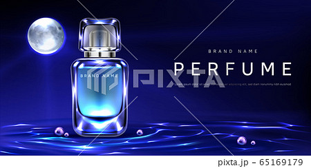 Perfume bottle on night water surface background 65169179