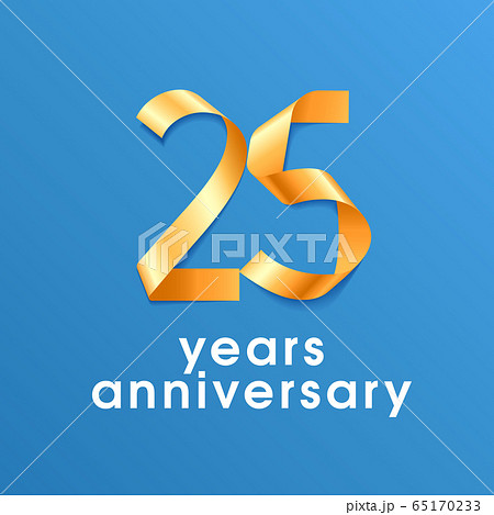 25 years anniversary vector icon, logo. Design element with golden ribbon 65170233