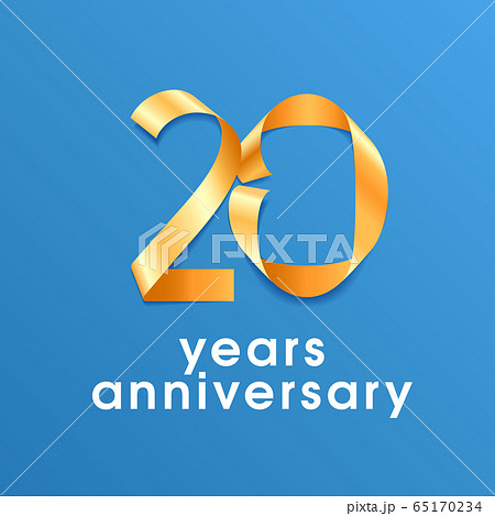 20 years anniversary vector icon, logo. Design element with golden ribbon 65170234