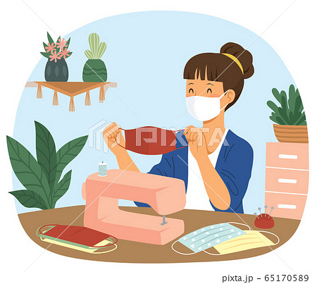 Making DIY face masks from fabric. Woman sewing cloth masks at home. Making DIY face masks from fabric. Woman sewing cloth masks at home. 65170589