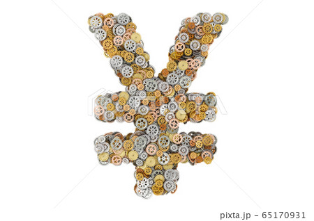 Yen or yuan symbol from cogwheels, 3D rendering Yen or yuan symbol from cogwheels, 3D rendering 65170931