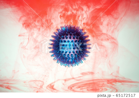 Coronavirus, pandemic bacteria model on red-white background in blood. Copy space. Coronavirus, pandemic bacteria model on red-white background in blood. Copy space. 65172517