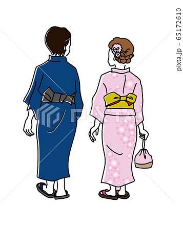 Yukata Men And Women From Behind Stock Illustration