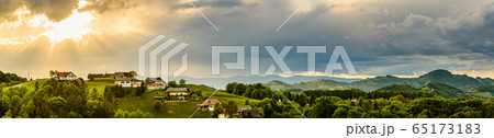 Panorama of vineyards hills in south Styria, 65173183