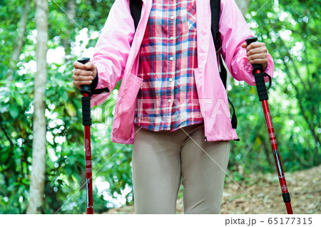 登山　女性　山ガール　トレッキング　山登り　山　アウトドア　ハイキング 65177315