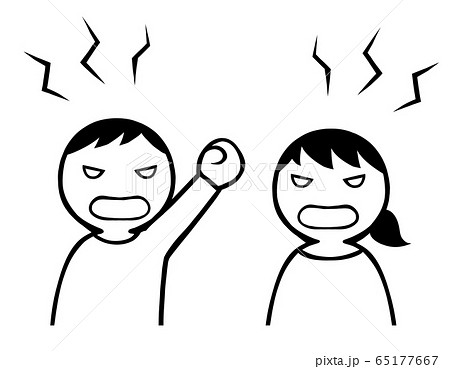男女 ケンカ 線画のイラスト素材