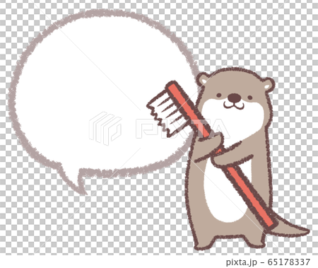 Speech bubble line drawing toothbrush otter Speech bubble line drawing toothbrush otter 65178337