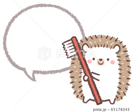 吹き出し線画歯ブラシハリネズミ 65178343