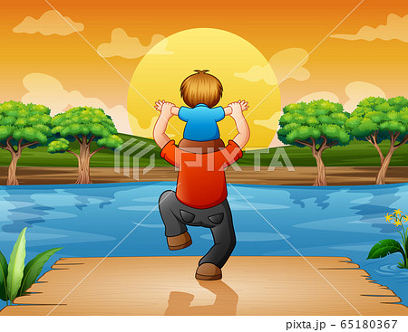 Father with his son looking a view in the afternoon 65180367