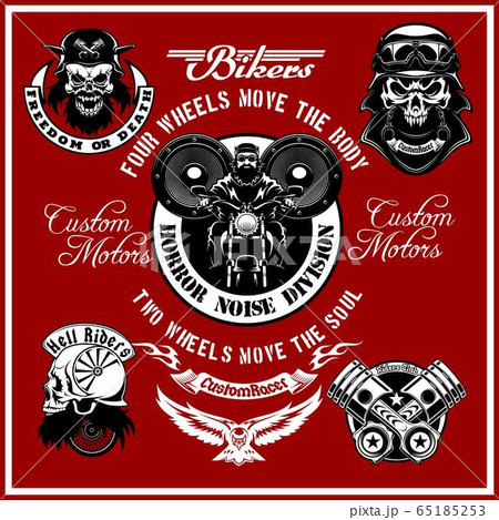 Custom motorcycles club Badge or Label With biker, wings and flame. Steel Legion. 65185253