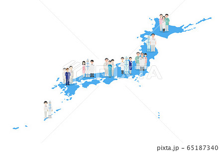 日本全国で活躍する医療従事者たち 水色 のイラスト素材
