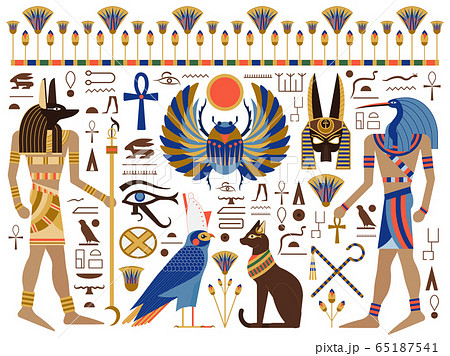 Flat Ancient Egyptian Symbols and Gods Set 65187541