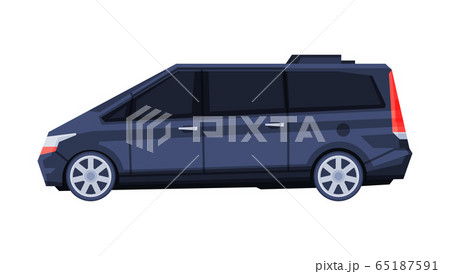 Passenger Van Minibus, Black Government or Presidential Vehicle, Luxury Business Transportation, Side View Flat Vector Illustration 65187591