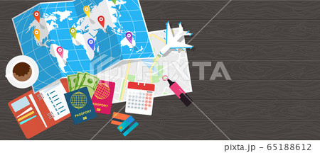 Diary for travel planning. World tour poster. Flat vector illustration. 65188612