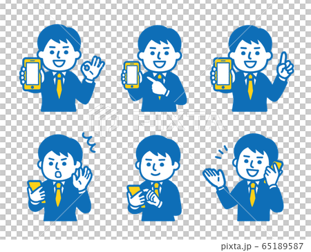 Male pose set of smartphone and suit Male pose set of smartphone and suit 65189587