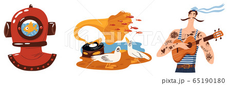 Cartoon print images ocean music theme illustrations. Cartoon print images ocean music theme illustrations. 65190180