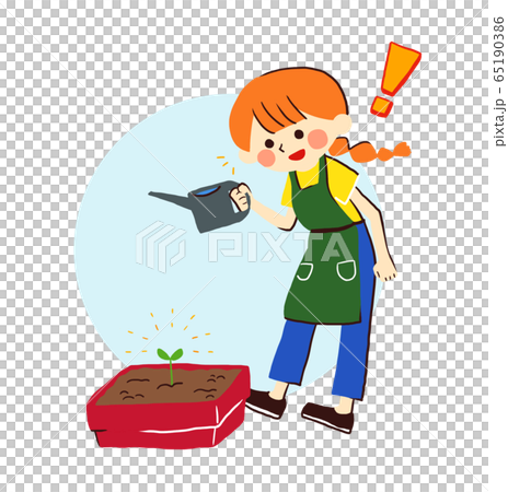 Woman gardening plant watering buds gardening spring 65190386