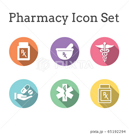 Pharmacy and Prescription Icon Set with mortar and 65192294