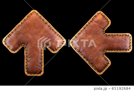 Set of symbols up arrow and right arrow made of leather. 3D render font with skin texture isolated on black background. 65192684