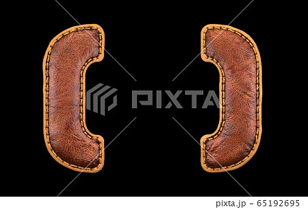 Set of symbols left and right parentheses made of leather. 3D render font with skin texture isolated on black background. 65192695