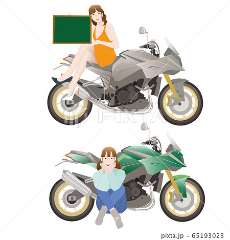 バイクと女性のイラスト素材
