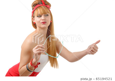 sexy pin up girl hitchhiking with sun glasses sexy pin up girl hitchhiking with sun glasses 65194521