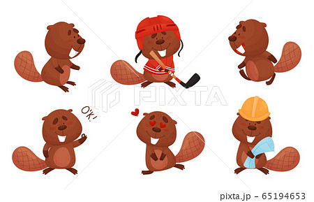 Cute Beaver Character Engaged In Different のイラスト素材