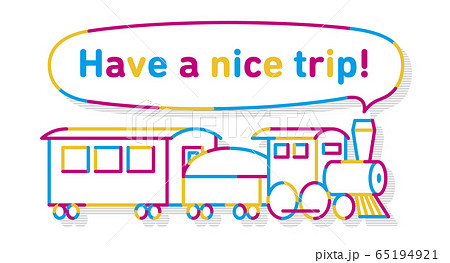 蒸気を吹き上げて走る機関車 ふきだし カラフルな線画のイラスト素材