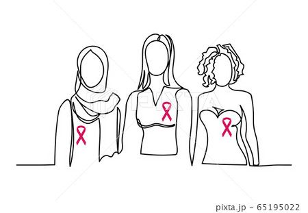 Pink ribbon, different races women group - Stock Illustration 