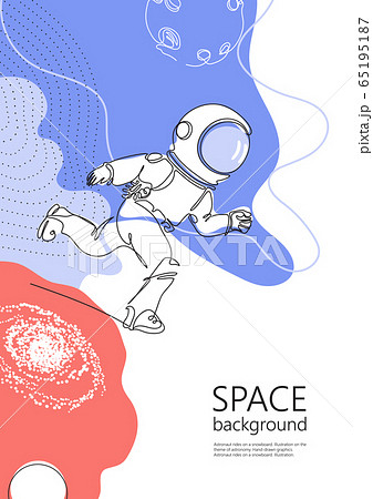 Astronaut runs in space. One line drawing. Continuous line. Astronaut runs in space. One line drawing. Continuous line. 65195187
