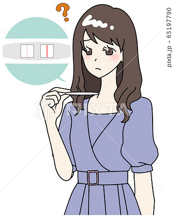 妊娠検査薬の薄い反応に悩む女性のイラスト素材