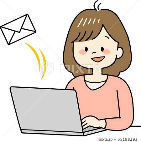 パソコンを操作する女性 メール送信 のイラスト素材 65198293 Pixta