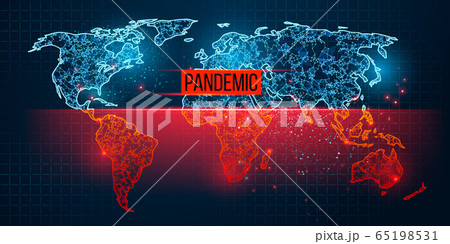 World map novel pandemic coronavirus COVID-2019. Epidemic spread by country on a blue background. Analysis and study of a new virus. The invention of a vaccine against the 2019-nCoV. Vector 65198531