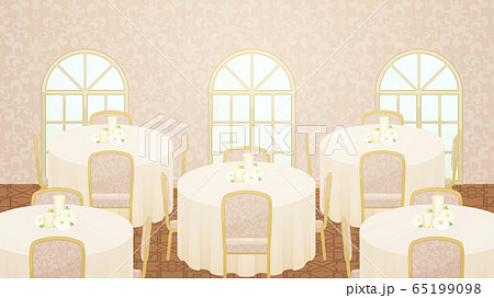 アーチ窓_円卓_宴会場_ホテル_背景イラスト_16:9 65199098