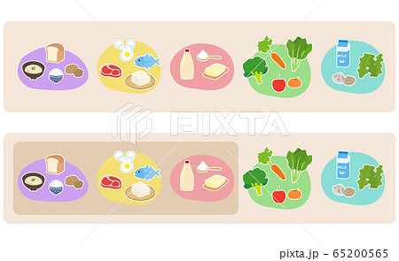 5大栄養素と3大栄養素の食材のベクターイラスト 65200565