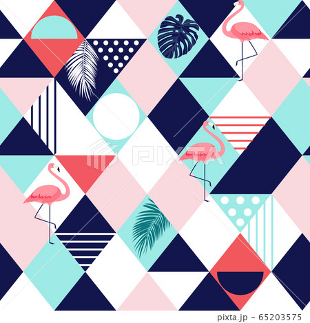 Geometric Pink Flamingo Seamless Pattern Geometric Pink Flamingo Seamless Pattern 65203575