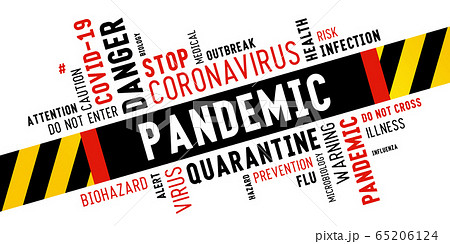 Pandemic Word Cloud Typography With Warning のイラスト素材