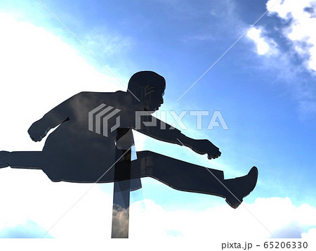 Cg立体イラスト 壁を飛び越える男性のシルエット ハードル 可能性 挑戦のイラスト素材