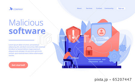 Malware computer virus concept landing page. 65207447