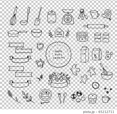 ペン画 お菓子作り 線のみのイラスト素材