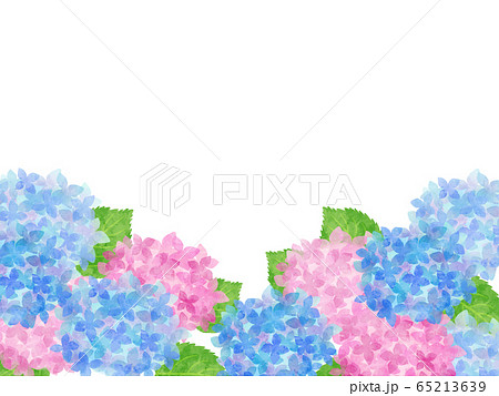 紫陽花のフレーム 下枠 水彩風イラスト 水色とピンクのイラスト素材