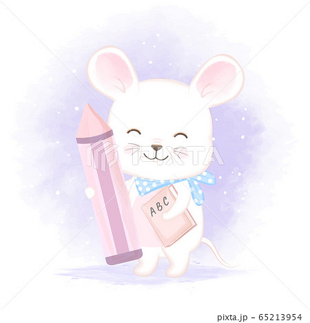 Cute mouse holding a book and pencil, hand drawn Cute mouse holding a book and pencil, hand drawn 65213954