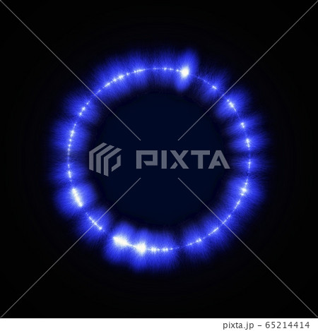 抽象的な青い光線の輪と黒背景 抽象的な青い光線の輪と黒背景 65214414