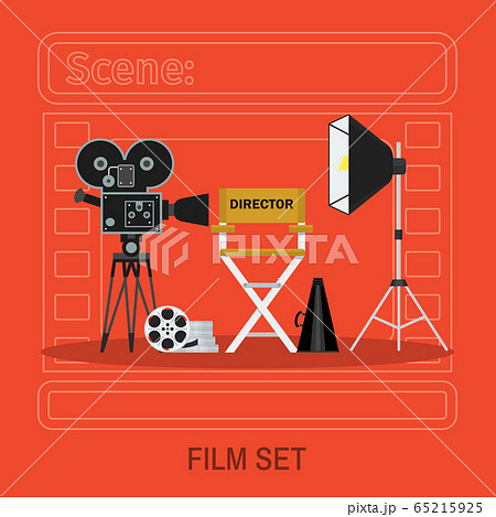 Camera, director chair and spotlight. Flat vector cartoon illustration Camera, director chair and spotlight. Flat vector cartoon illustration 65215925