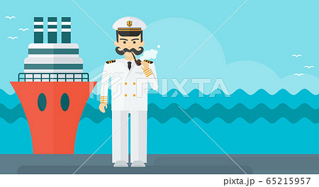 Military Naval Captain Smokes A Pipe Near The のイラスト素材