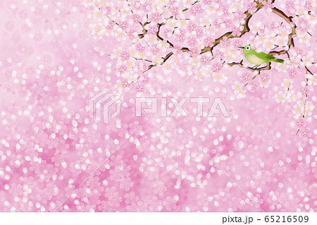 和風 桜とウグイスのイラストのイラスト素材