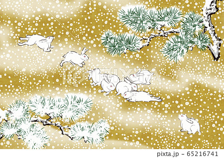 和風　雪と兎のイラスト 65216741